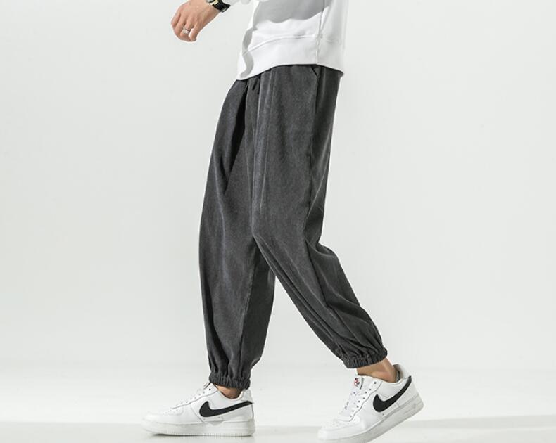 Solid Color Corduroy Oversized Sweatpants - M / Dark Grey -