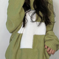 Thumbnail for Green Cross Long Sleeve Oversize Knitted Sweater - One Size