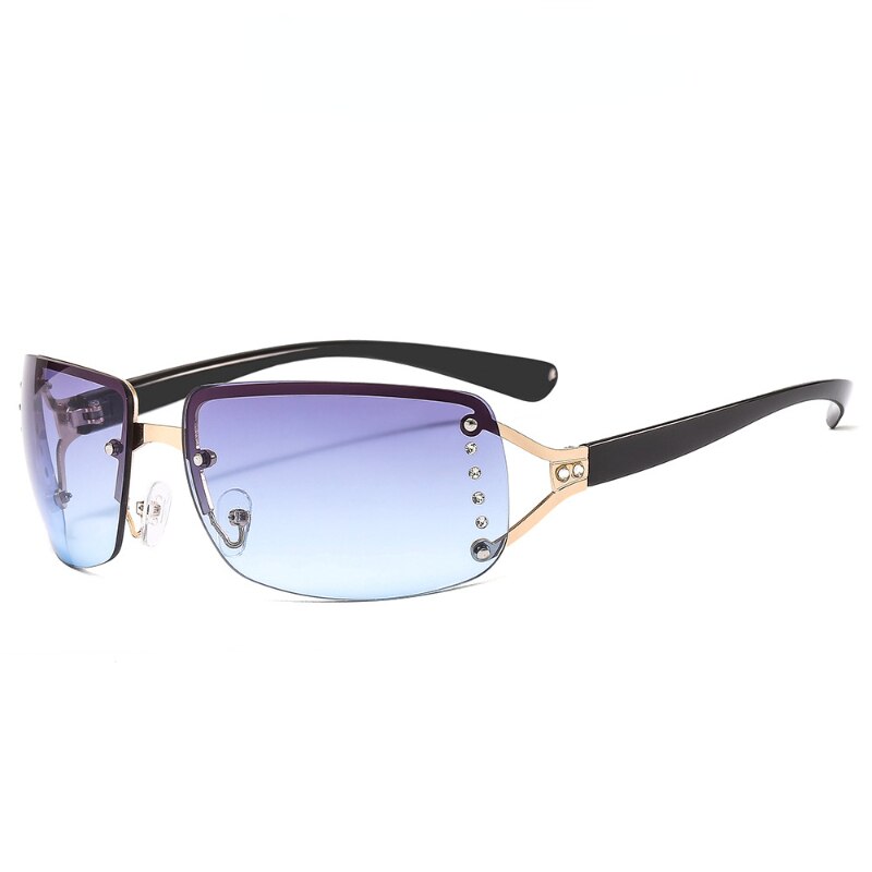 Rimless Rhinestone Sunglasses - Blue / One Size