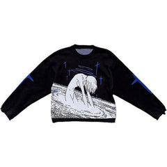Y2K Knit O-Neck Loose Sweater - Black / M