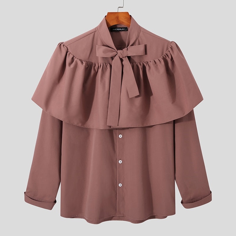 Stylish Long Sleeved Shirt With Ruffles - Dark Pink / S -