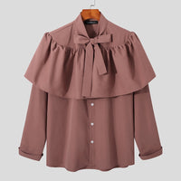 Thumbnail for Stylish Long Sleeved Shirt With Ruffles - Dark Pink / S -
