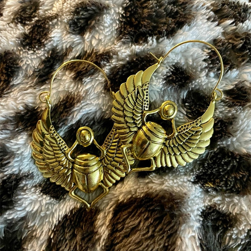 Vintage Egyptian Inspired Designs Large Hoop Earrings