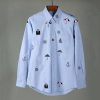 Thumbnail for Bag And Umbrella Embroidered Shirts - Blue / S - Shirt
