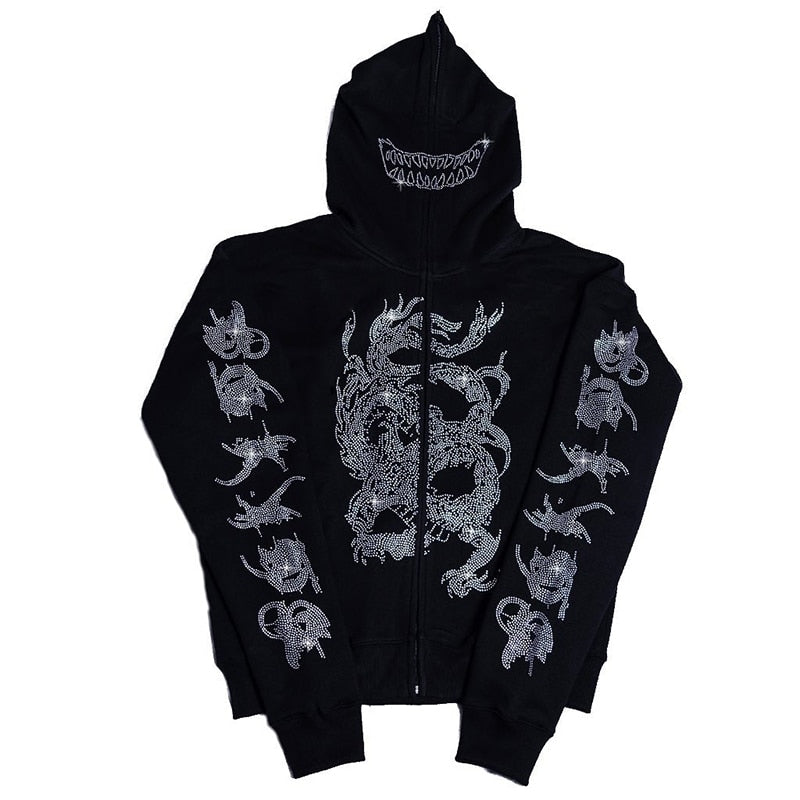 Gothic Oversize Jacket with Hood - White-Black 2 / S -