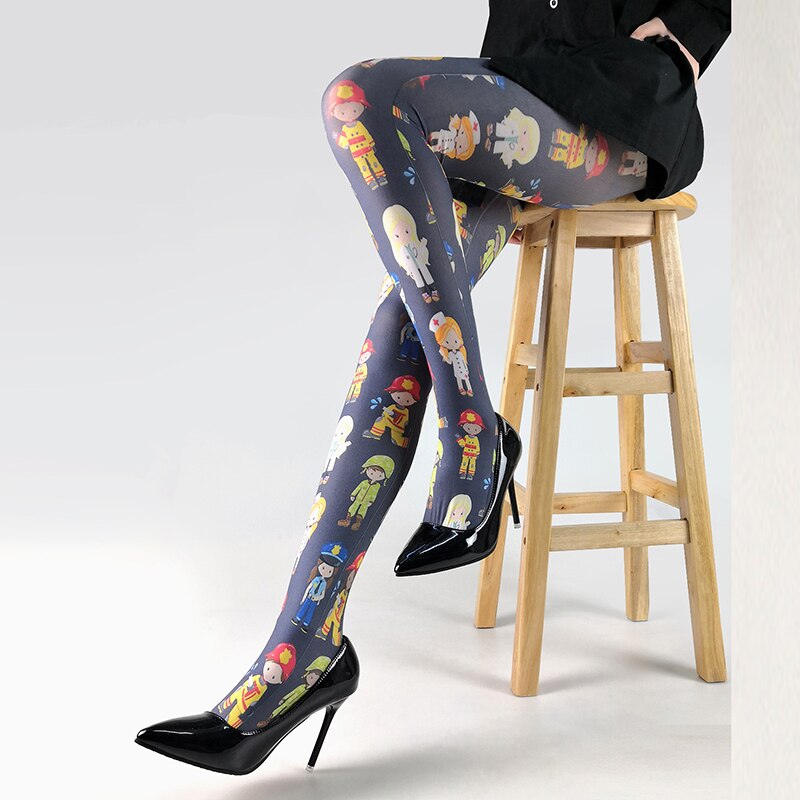 Multiple Designe Print Tights - Blue - Profeessions / One