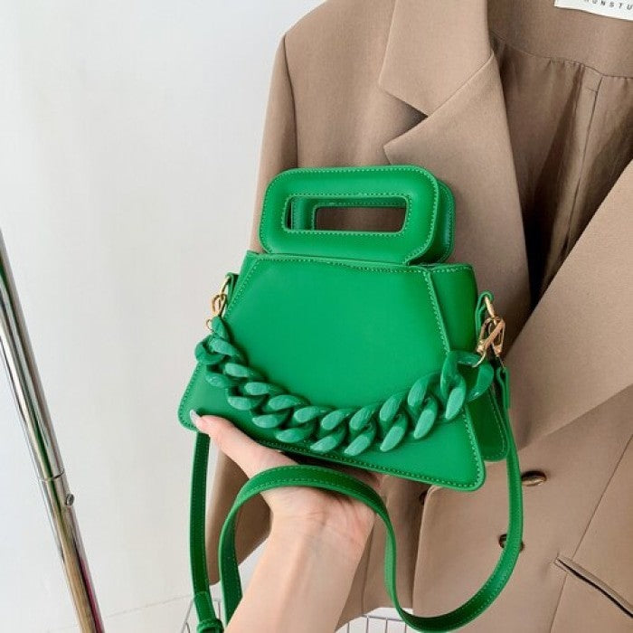 Chunky Chain Faux Leather Crossbody Bag - Green /