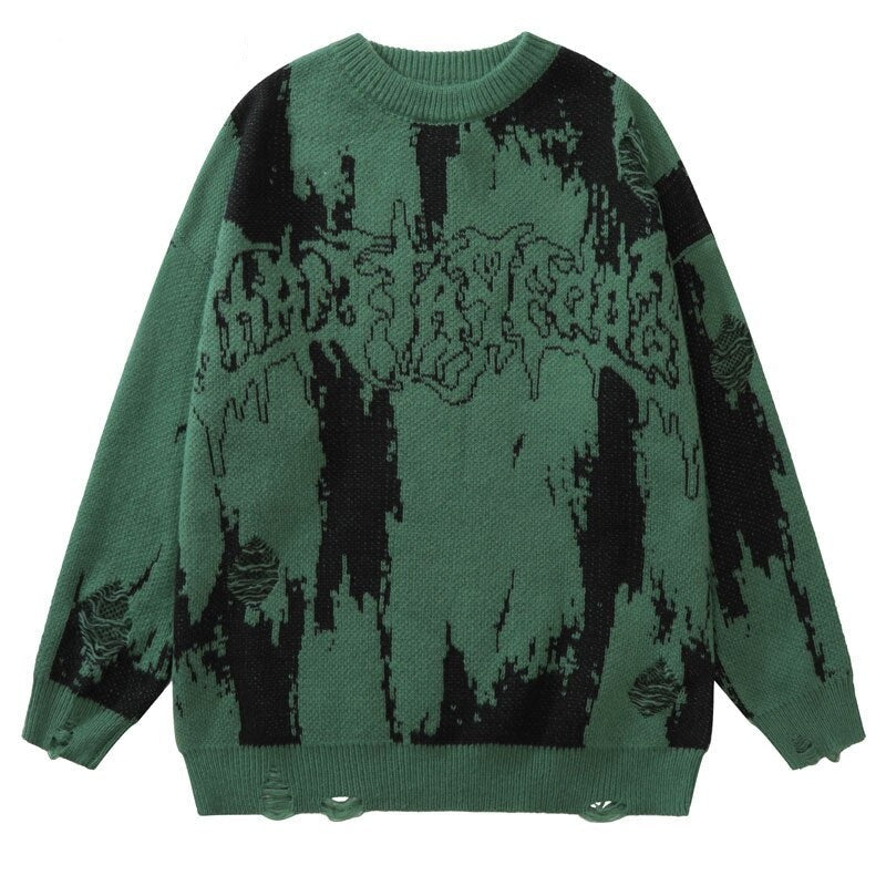Letter Gothic Knitted Sweaters - Green / M - Sweater