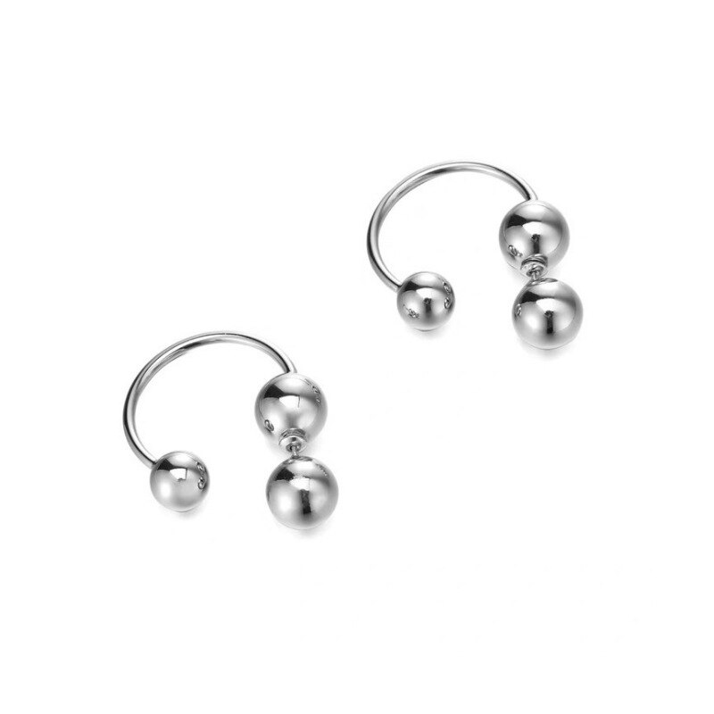 Minimalist Metal Circle Beads Stud Earrings - Silver / One