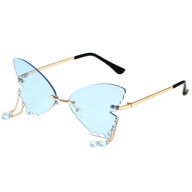Vintage Rimless Butterfly Shape Sunglasses - Light Blue /