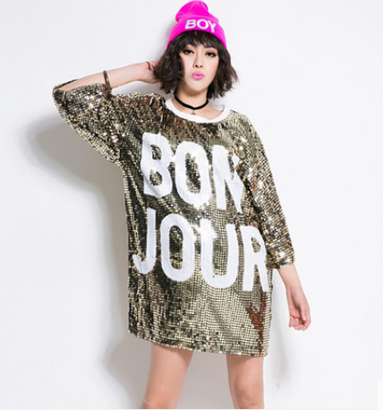 Bon Jour Sequin Mid-length Oversize Dress - Gold / OneSize