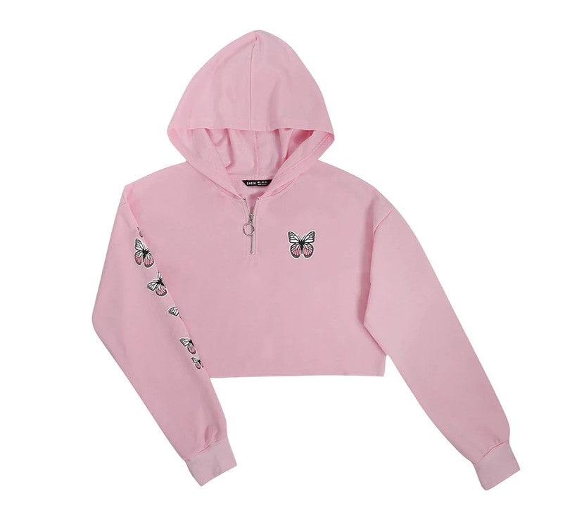 Pink Butterfly Crop Top Jacket - crop top