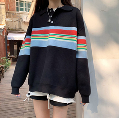 Rainbow Color Striped Kawaii Sweatshirt - SWEATSHIRT