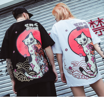 Asian street design Cat&Koi T-shirt - T-shirts