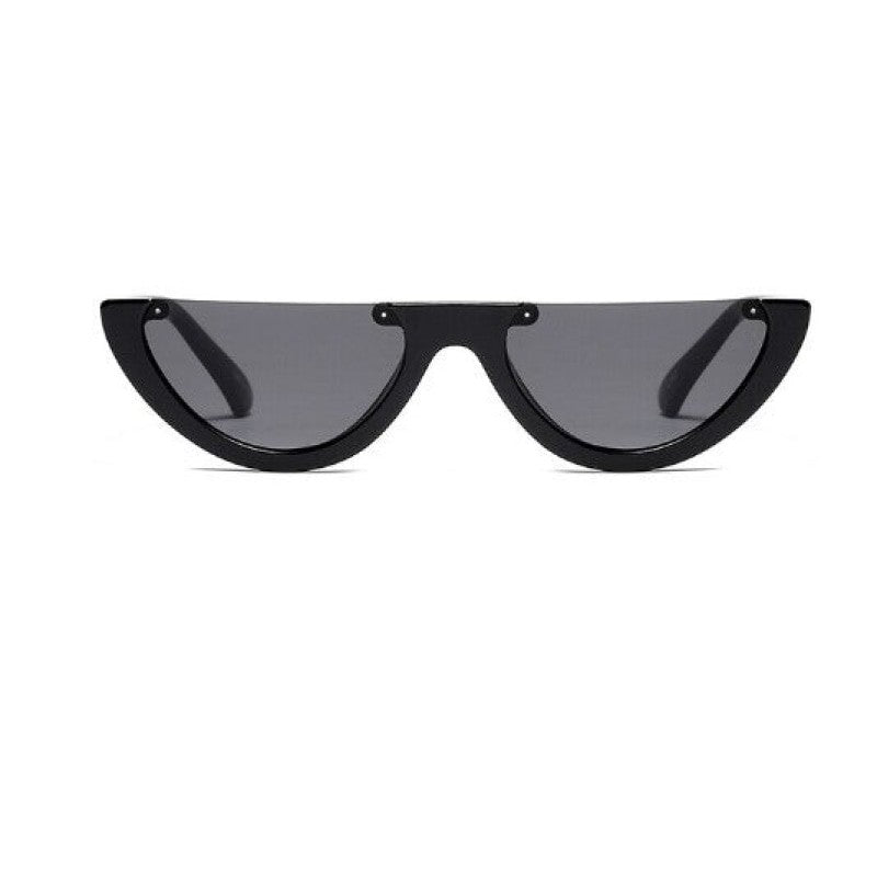 Cool Semi-Rimless Narrow Frame Cat Eye Sunglasses - Black