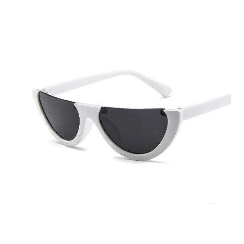 Cool Semi-Rimless Narrow Frame Cat Eye Sunglasses - White