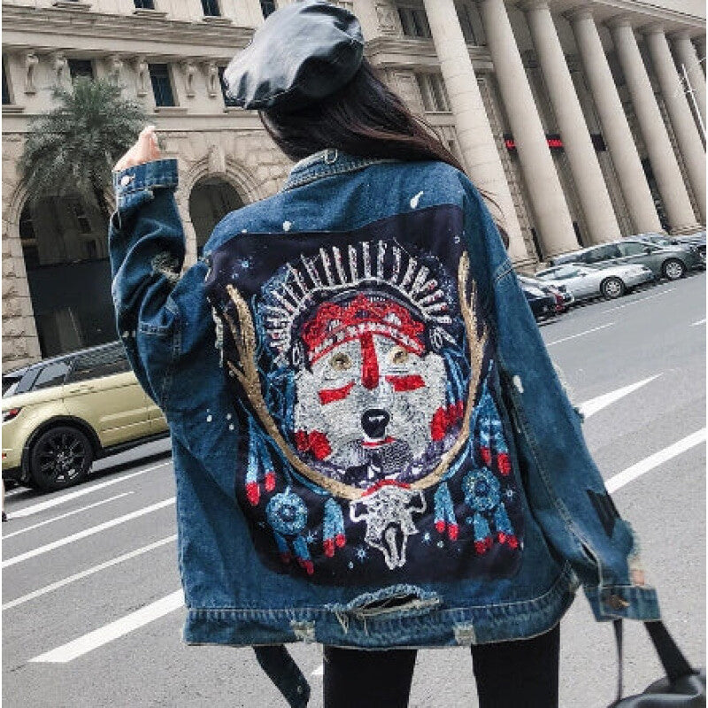 Harajuku Embroidery Denim Jacket - Jackets
