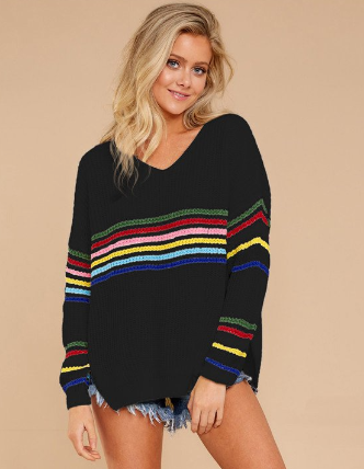 Rainbow Striped Knitted Sweater