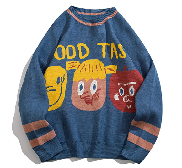Cartoon Girl Ood Tas Knitted Sweater - Blue / One size