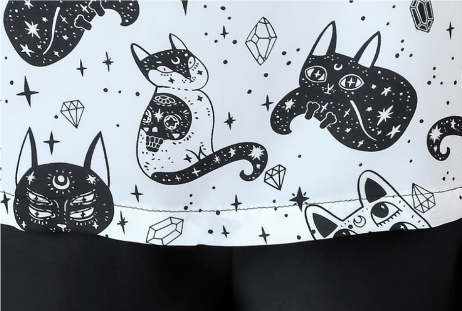 Cosmic Cat Black and White shirt - Shirts