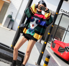 Cartoon 3D Abstract Fashion Girl Sequins Knitted Oversize
