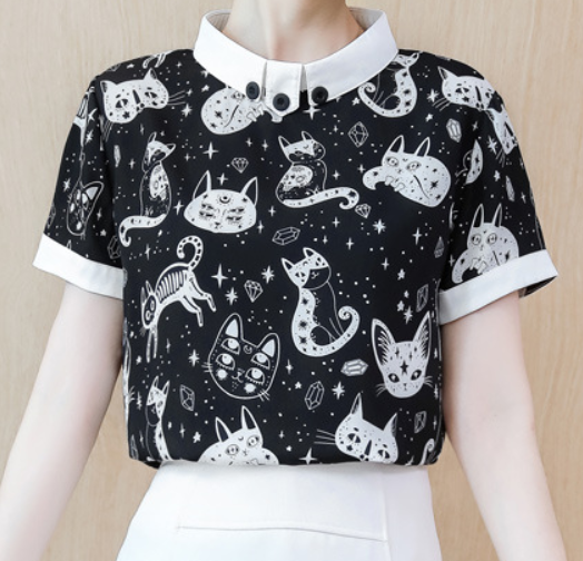 Cosmic Cat Black and White shirt - Shirts