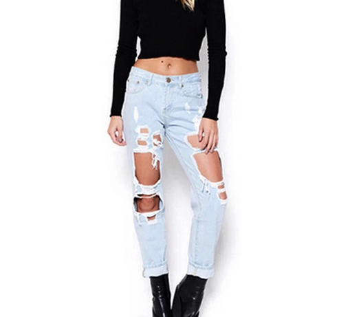 Hole Torn Ripped Jeans - Pants