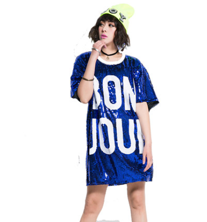 Bon Jour Sequin Mid-length Oversize Dress - Blue / OneSize