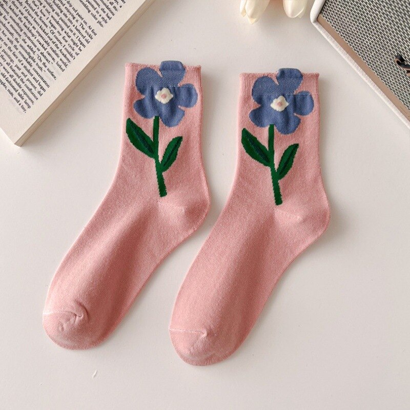 Lovely Tulips Three-Dimensional Flowers Socks - Pink B /