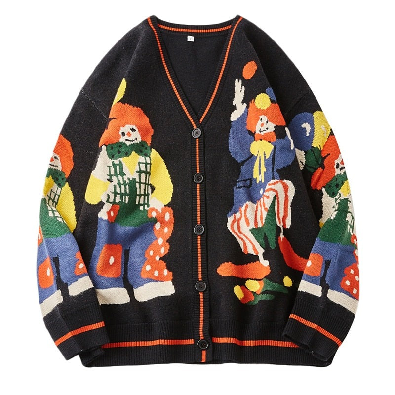 Funny Clown Print Cardigan - Black / M