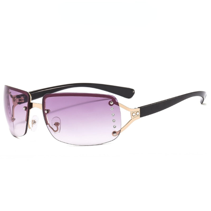 Rimless Rhinestone Sunglasses - Purple / One Size
