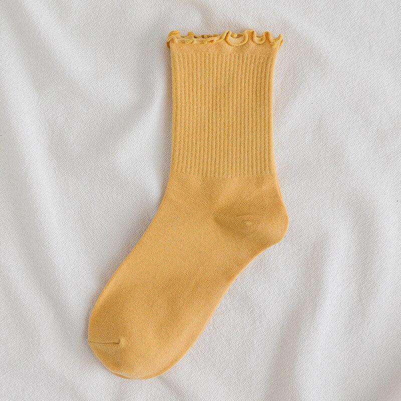 Solid Color Little Flower Socks - Orange / One Size