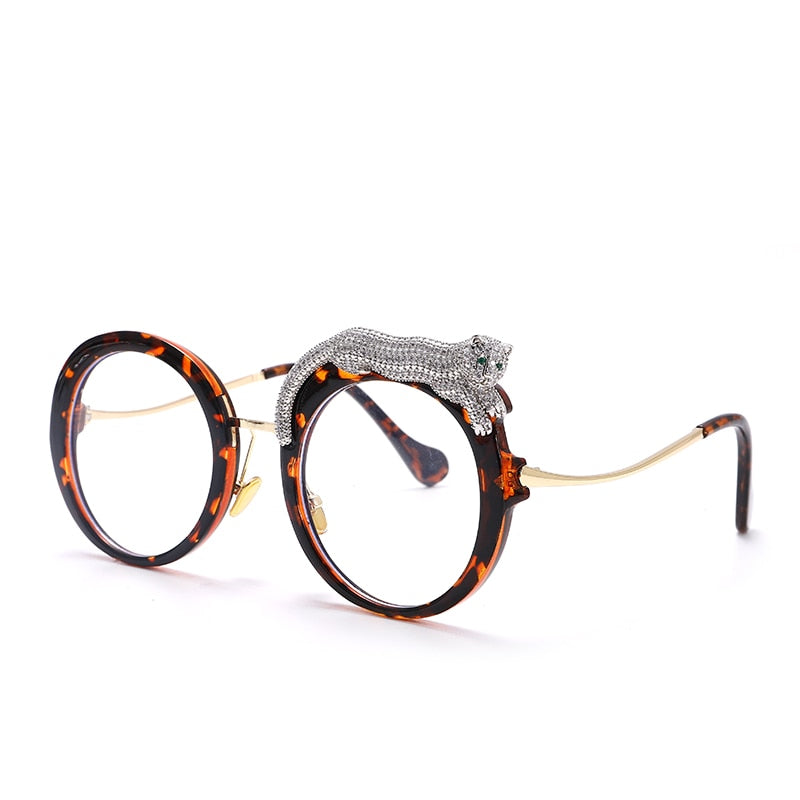 Feline Retro Round Frame Anti Blue Light Glasses - Brown