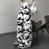 Thumbnail for Cargo Tie Dye High Waisted Trousers Pants - White / S