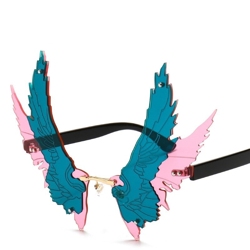 Unique Oversized Butterfly Wing Shape Sunglasses - Blue-Pink