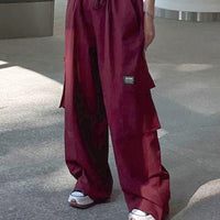 Thumbnail for Oversize red cargo pants with multiple pockets - Red / S -