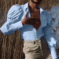 Thumbnail for Fashion Lapel Long Puff Sleeve Shirt