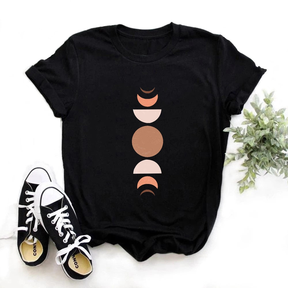 Moon Phase Planet Print T Shirt - Brown / S - T-Shirt
