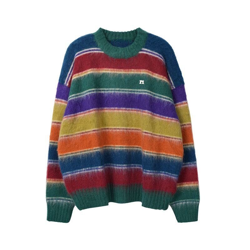 Lazy Style Striped Knitted Sweater - One Size / Rainbow
