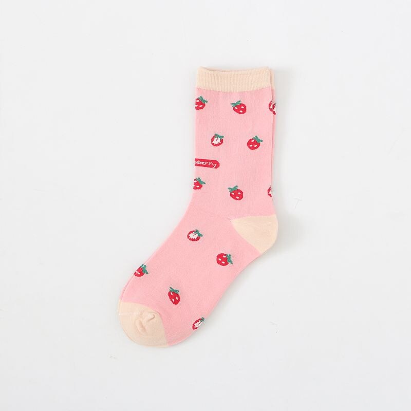 Cute Pink Strawberry Socks - Pink-Red / 34-43