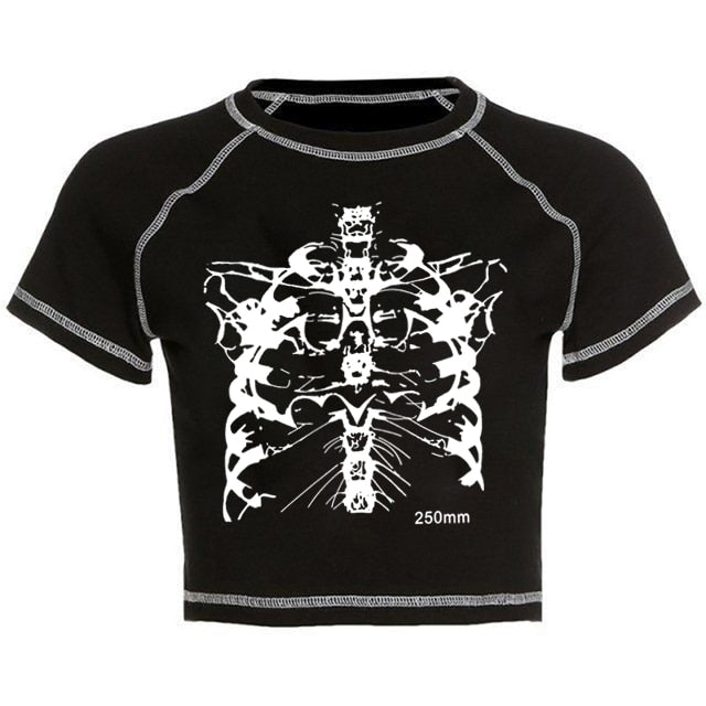 Skeleton Bones Crop Top Short Sleeve - Black / S