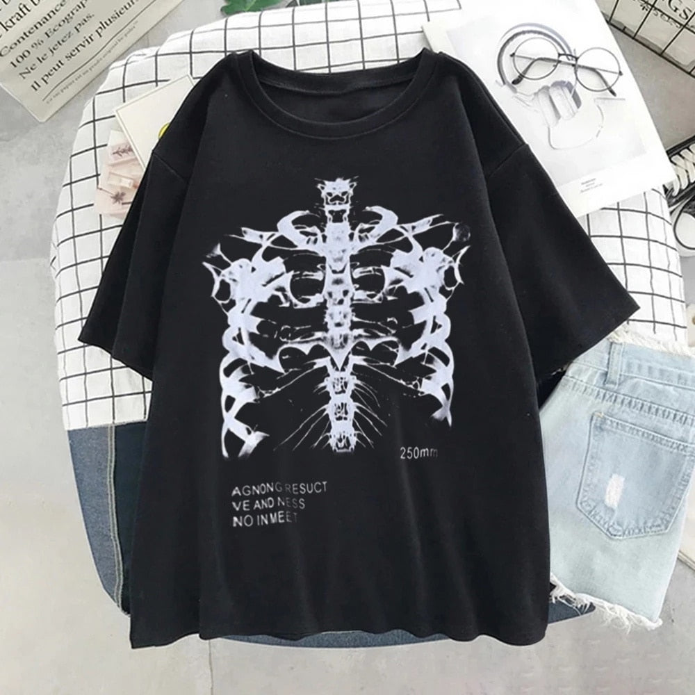 Skeleton Chest Grunge Aesthetic T-shirt - White / XS -