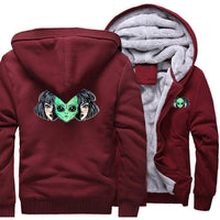 Thumbnail for Warm Alien Face Loose Hoodies - Wine-Red / M