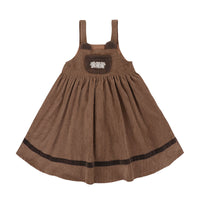 Thumbnail for Sweet Bear Embroidery Corduroy Dress - Brown / S