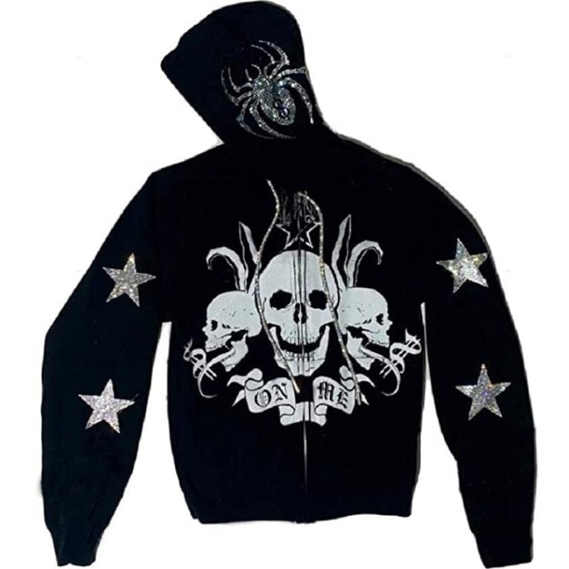 Gothic Oversize Jacket with Hood - Black-White / S - jacket