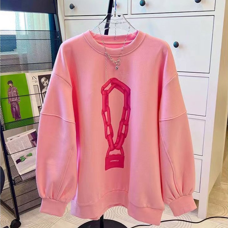 Bag And Chain Long Sleeve Cute Sweatshirt - Without Pink / M