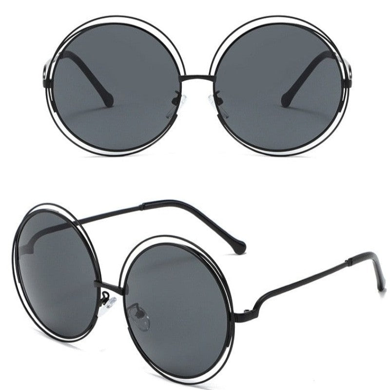 Oversized Round Sunglasses - Black-Black / One Size