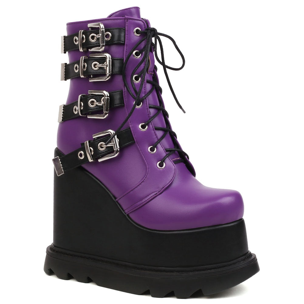 Gothic Platform Ankle Booties - Purple / 6