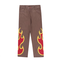 Thumbnail for Embroidery Flame Baggy Jeans - Brown / S - Denim Pant