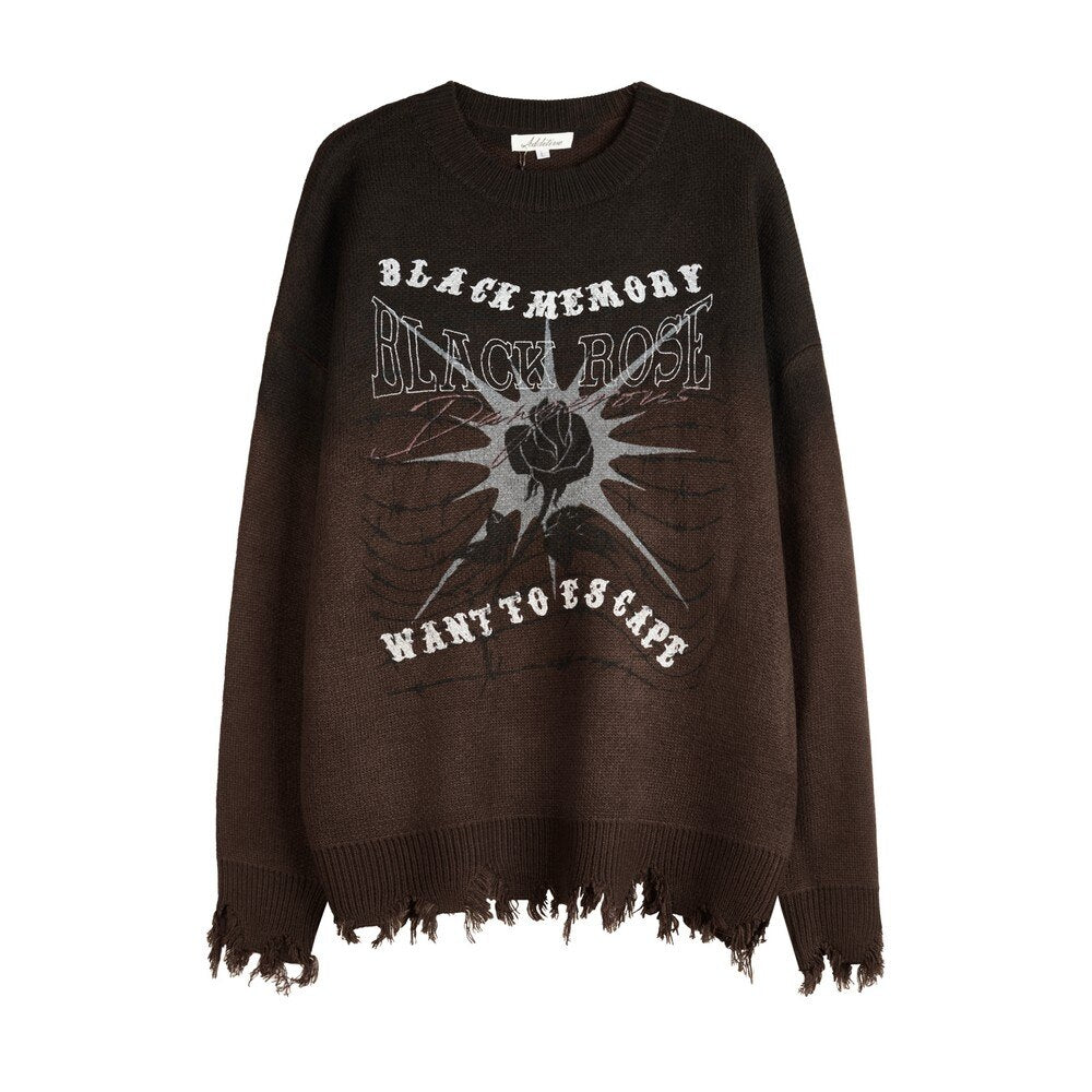 Black Rose Knitted Ripped Oversized Sweater - Brown / M